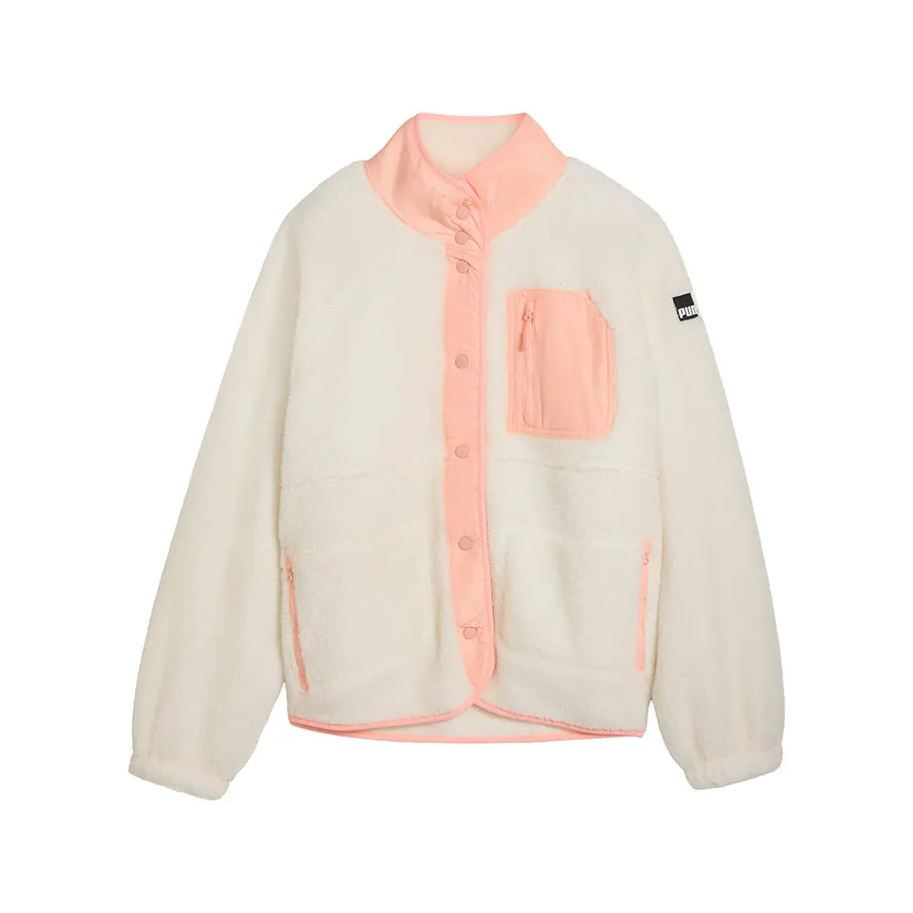 PUMA Womens Sherpa Fleece Pocket Jacket Athletic Outerwear Casual - Beige