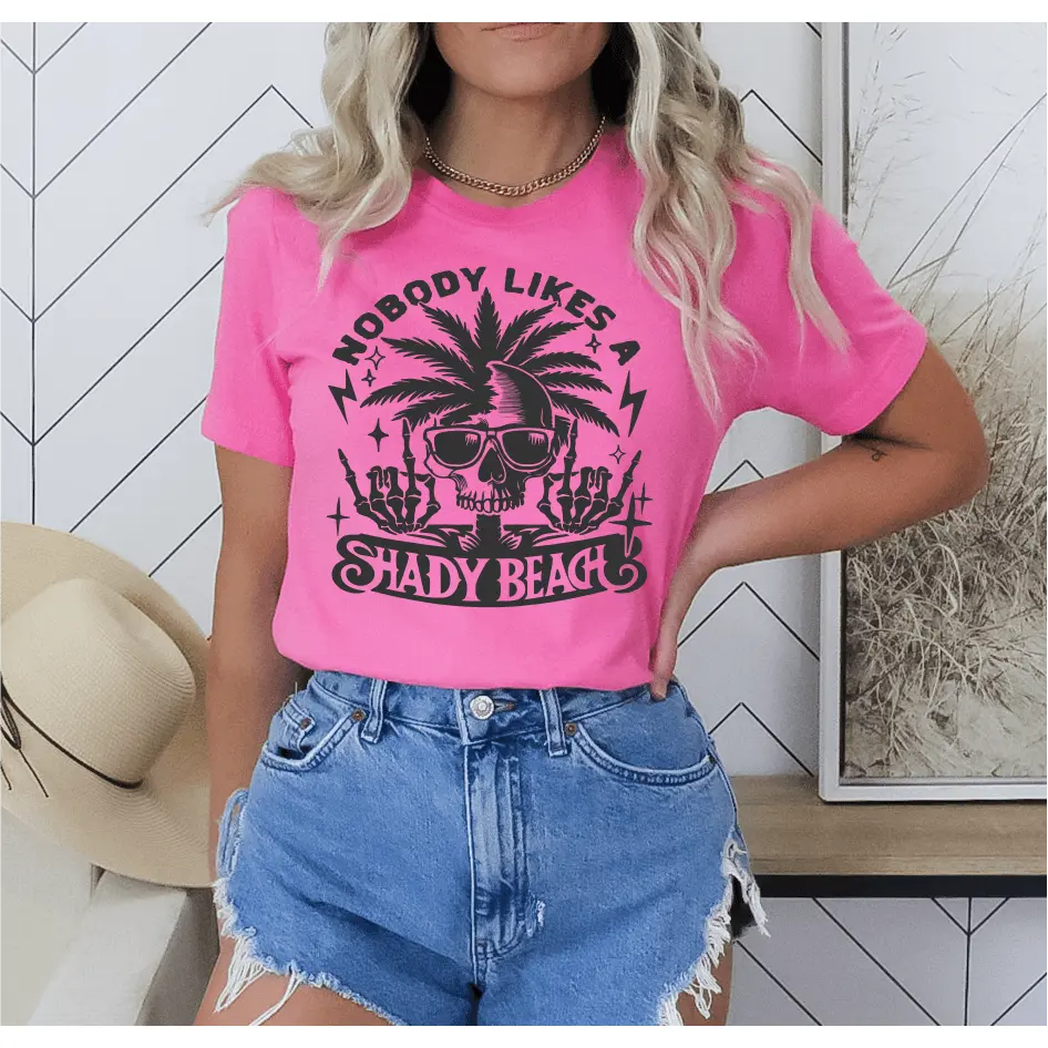 RTS Nobody likes a shady beach SINGLE COLOR BLACK Screen Print transfers size ADULT 10x12. 14-B