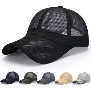 Mesh baseball cap for summer, hollow visor design, breathable sun hat for men and women, outdoor travel shade cap, prevents sunburn