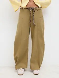 Cider Denim Mid Rise Barrel-leg Jeans With Belt