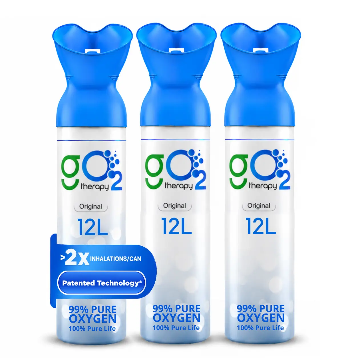 gO2Therapy Portable Oxygen Canister 12L for Sports, Travel, Altitude & Fitness - Includes Mask, Up to 450 Inhalations - 3 Pack