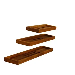 Teak Floating Shower Shelves, Smooth Wall-Mounted Bathroom Organiser Accessory with Easy Installation, Leakproof Eco-Friendly Shatter-Resistant Home Supply Gadget