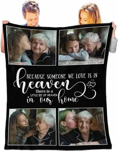 Custom Memorial Blanket with Pictures Words, Personalized Customized Picture Blankets for Girlfriend Couples Husband Wife