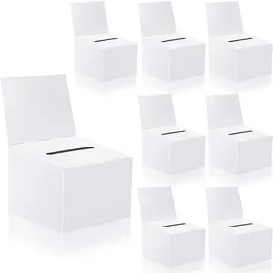 8 Pcs White Cardboard Raffle Boxes with Ticket Slot and Removable Header, 6.5 x 4.5 x 4.5 Inch Ballot Box for Donation Charity Voting Contest Business Card Collection