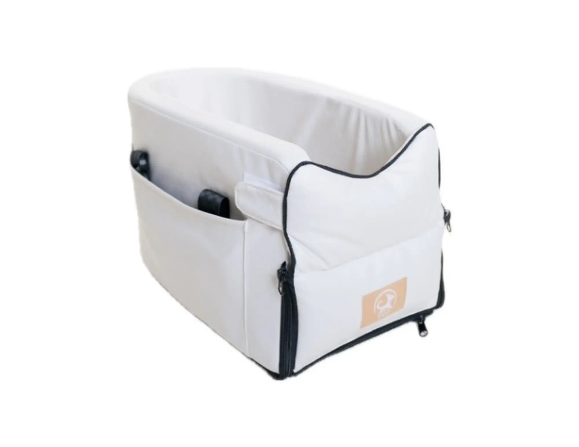 VOY Dog car seat for center console booster seat for puppy small dog pet armrest seat console dog seat with pockets, cream, off-white