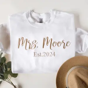 Custom Embroidered Mrs. Personalized Sweatshirt, Custom Bride Crewneck with Est. Year, Newlywed Sweater, Bridal Shower or Honeymoon Gift for Her