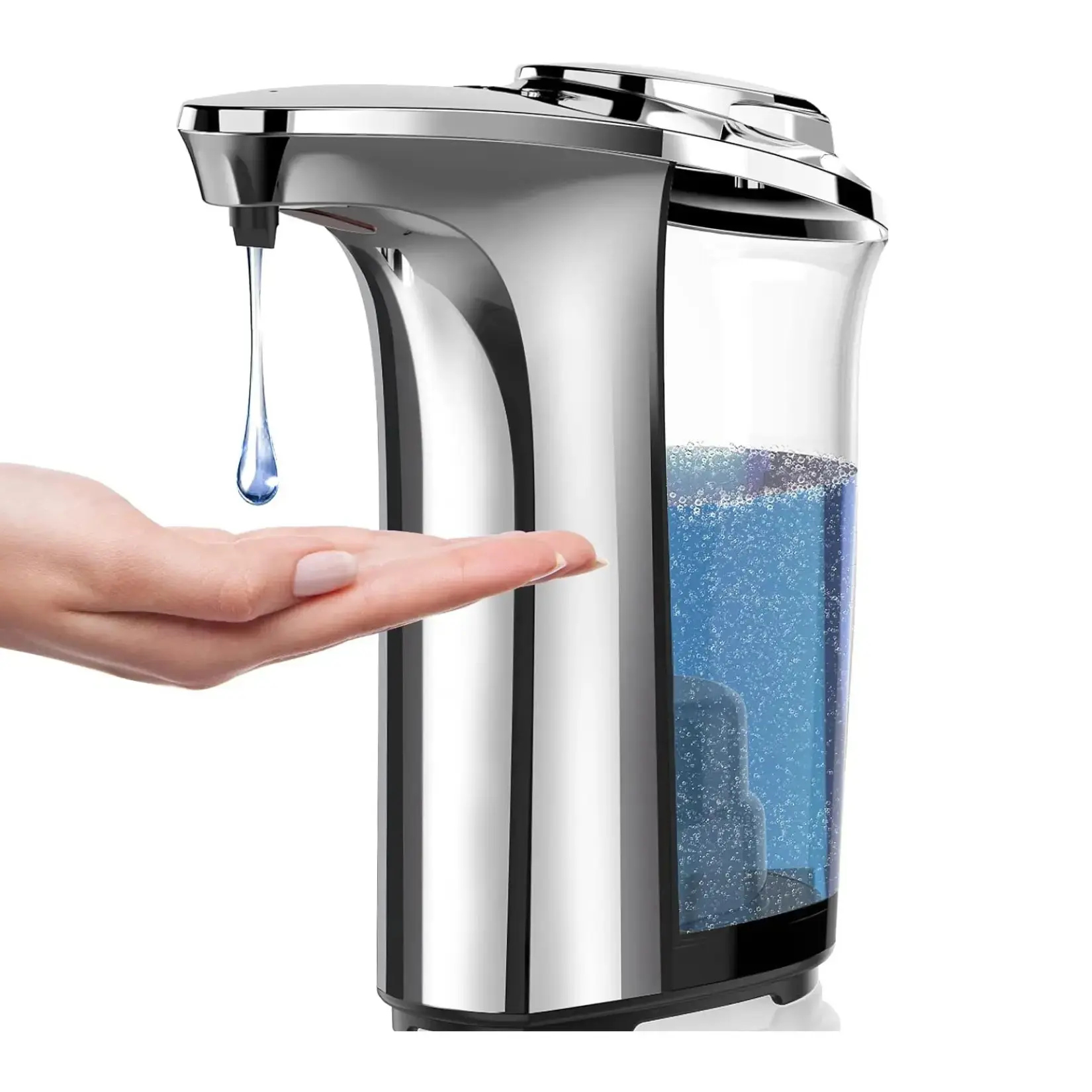 Automatic Soap Dispenser, Touchless Dish Soap Dispenser 17oz/500ml with Infrared Sensor, 5 Adjustable Soap Levels, for Bathroom Kitchen (Silver)