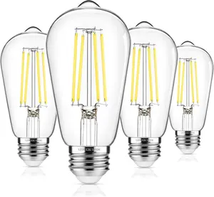 4-Pack Vintage Edison LED Bulbs, 60W Equivalent, 850LM 6W Edison Light Bulb Daylight White 5000K, ST58 LED Filament Bulb E26 Base, Non-Dimmable