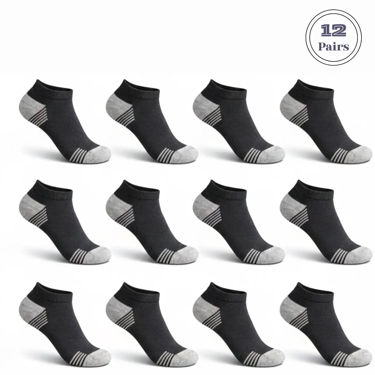 VINCO 12 Pairs Black No Show Socks Men's Low Cut Athletic Running Casual Liner Socks. Cotton Menswear Size 10-13 Shoe Boat Formal Sneakers