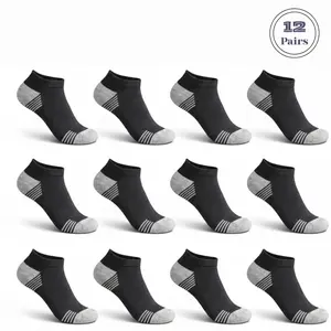 VINCO 12 Pairs Black No Show Socks Men's Low Cut Athletic Running Casual Liner Socks. Cotton Menswear Size 10-13 Shoe Boat Formal Sneakers