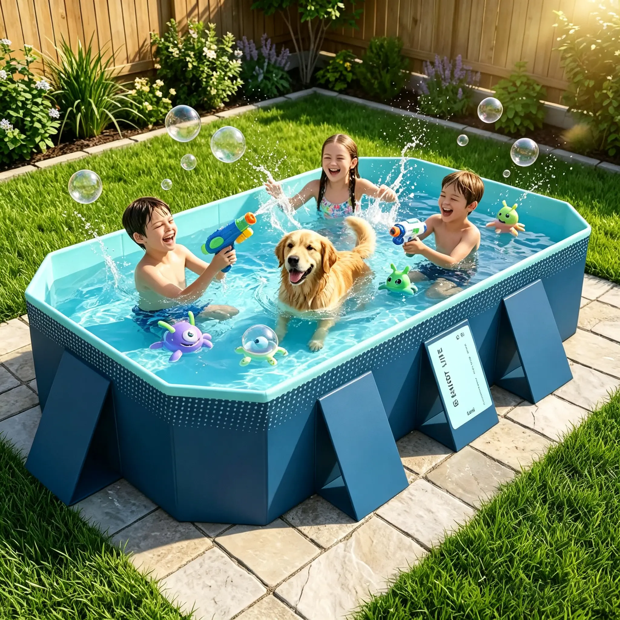 118" Foldable Family Pool | No Inflation Needed | Large Portable Pool for Kids & Adults | Perfect for Backyard Summer Fun