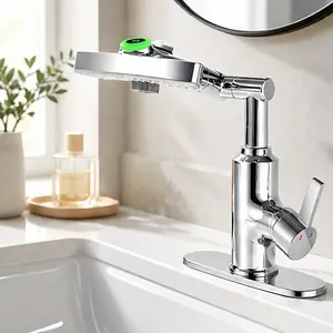 ARCH LED Temperature Display Bathroom Sink Faucet, 3 Water Modes & 360° Rotating Spout, Single Handle Vanity Faucet with Digital Screen, Chrome Finish Brass Bathroom Tap for Hand Washing, Face Cleaning, Hair Washing, Pet Bathing, Chrome Color Options