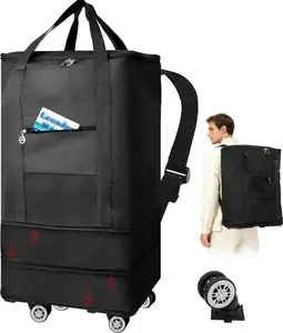 Laundry Bag Backpack with Wheels, 900D Foldable Rolling Travel Laundry Bags with Detachable Wheels & Straps, Waterproof for Laundromat, College Dorm, Apartment, Travel, Camping