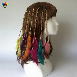 HER-Bohemian Feather Headband Tassel Hippie Hair Hoop for Women Girls Kids Indian Boho Headdress Party Cosplay Decoration Handmade Hair Accessories 6 Pack