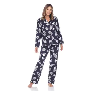212 MAIN Women's Cute 2-Piece Floral Longsleeves Top & Pants Loungewear Pajama Set - Polyester-Spandex Blend Matching Pyjamas Nightwear, Size 21 (Medium)