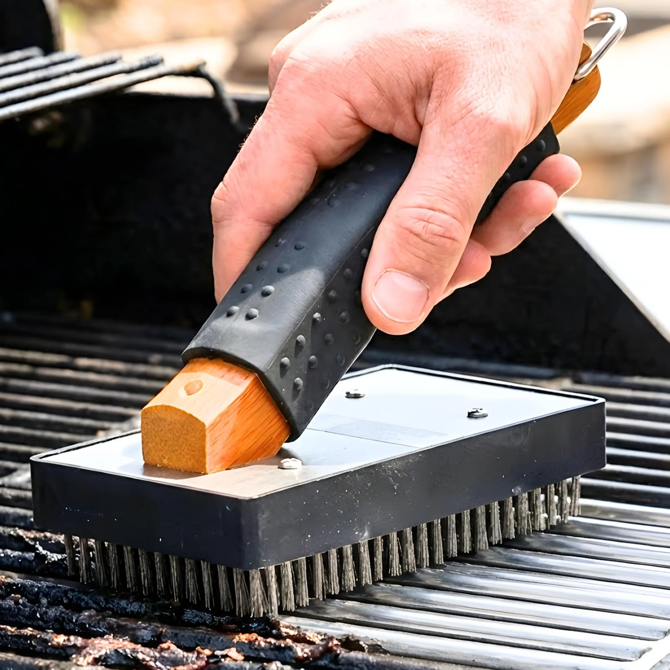 BBQ Grill Brush Heavy Duty Steel Bristle Grill Cleaner Scrubber Grease Remover Non Slip Grip Gas Charcoal Smoker Flat Top Grill Grate Scraper