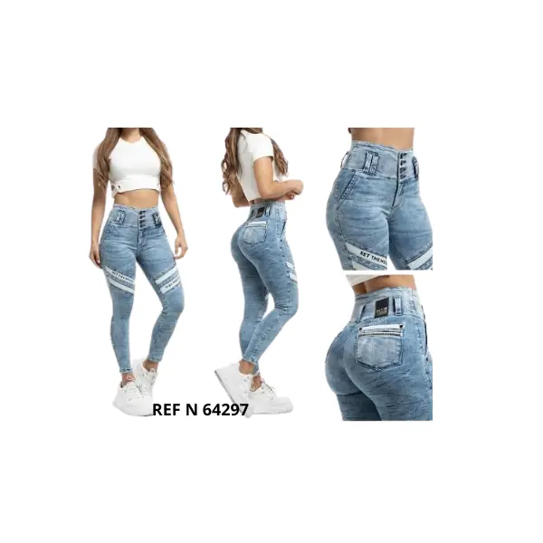 Premium Colombian jeans with elegant sparkles, 4 buttons, pockets, push-up effect that enhances the buttocks, slim fit with a stylish rhinestone design that accentuates curves. Beautiful jeans