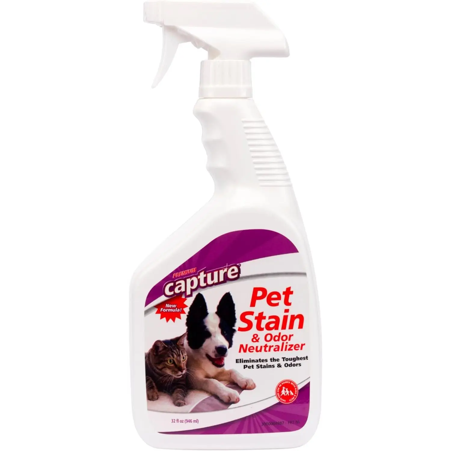 Enzyme Pet Stain Remover & Deodorizer Spray - 32oz (946ml) Home Carpet Cleaner, Urine Eliminator for Cats & Dogs, No Residue Formula (Pack of 1) Bottle, Urine Elim.