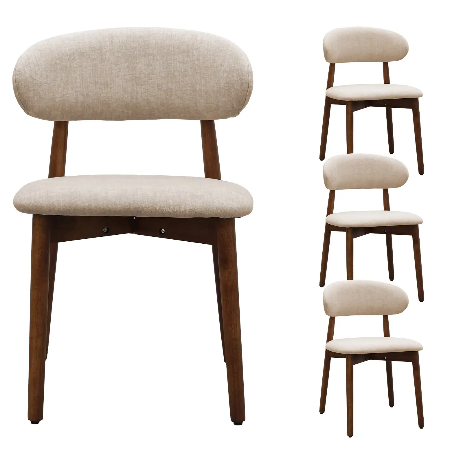 Modern Minimalist Fabric Dining Chairs - 2 Styles, 2/4-Piece Sets, Beige Cotton-Linen with Black Solid-Wood Legs, Light-Camel Flannelette with Walnut Solid-Wood Legs, Indoor Kitchen Restaurant Furniture Chairs, Modern Minimalist Chairs