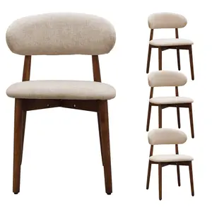 Two styles of armless dining chairs: one in beige cotton - linen with black solid - wood legs, the other in light - camel flannelette with walnut solid - wood legs. Sets of 2 or 4, suitable for kitchens, restaurants, living rooms & meeting rooms.