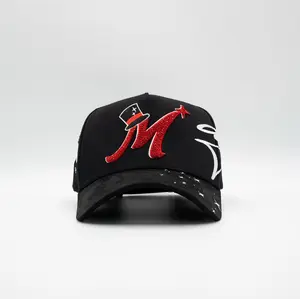 Thirty One Hats x El Mago Red “M” Premium Streetwear Snapback – Black Adjustable Unisex Hat for Men & Women Featuring Rhinestone Letter Embroidery and Bold Urban Design Inspired by Modern Street Fashion