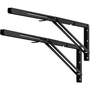 24 Inch Heavy Duty Folding L Shelf Brackets, Black DIY Collapsible Shelf Bracket for Workbench Folding Table Hinge, Max Load 330lb, Pack of 2