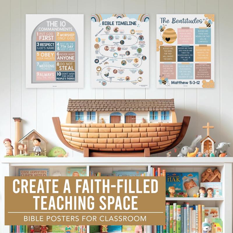 Bible Posters | Set of 9 | Sunday School Classroom Decoration Sticker Learning Tool