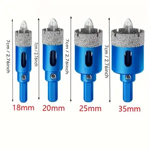 4PCS Dual-Purpose Diamond Hole Saw Ranging from 18Mm to 35Mm with a Positioning Drill, Featuring a Blue Surface. Ideal for Use on Glass, Marble, Granite, Stone, And Porcelain