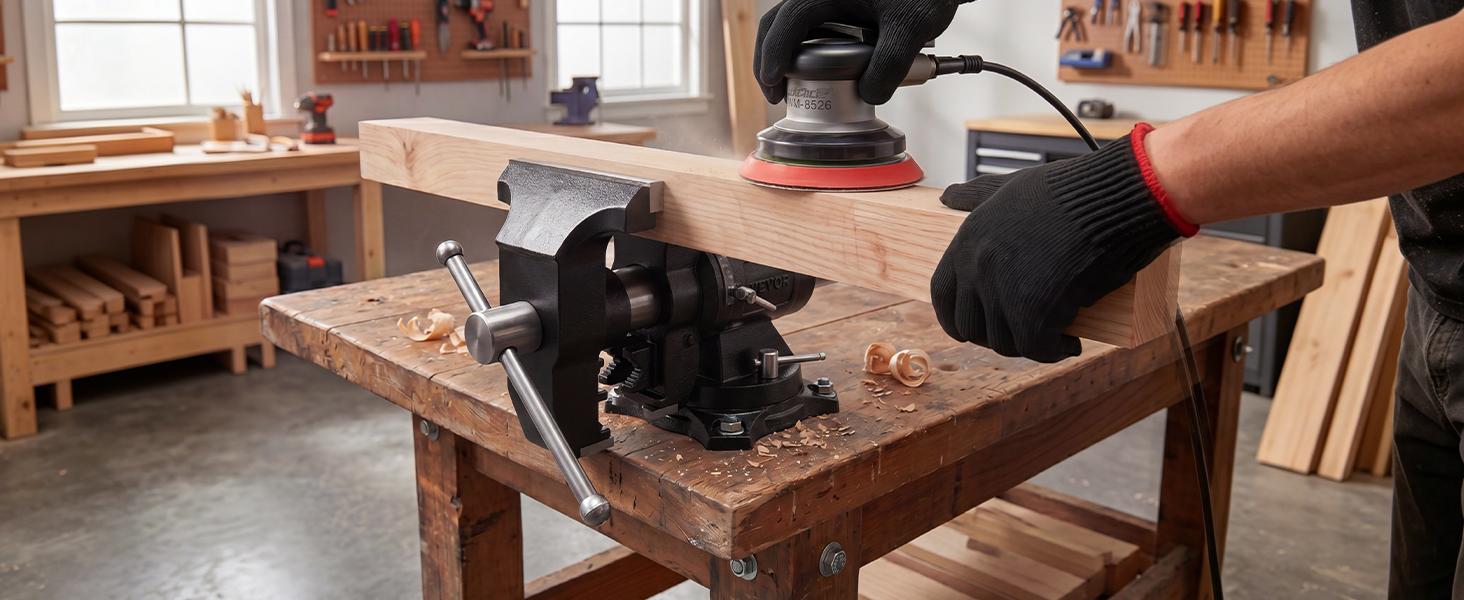 VEVOR Heavy Duty Multipurpose Ductile Iron Vise, Hardware Repair Tool with 5.5" Jaw Width, 5" Max Jaw Opening, 2.76" Throat Depth, 3.11"x2.56" Anvil, Lead Screw, 360° Swiveling Base & Locking Head, for Drilling, Pipe Cutting