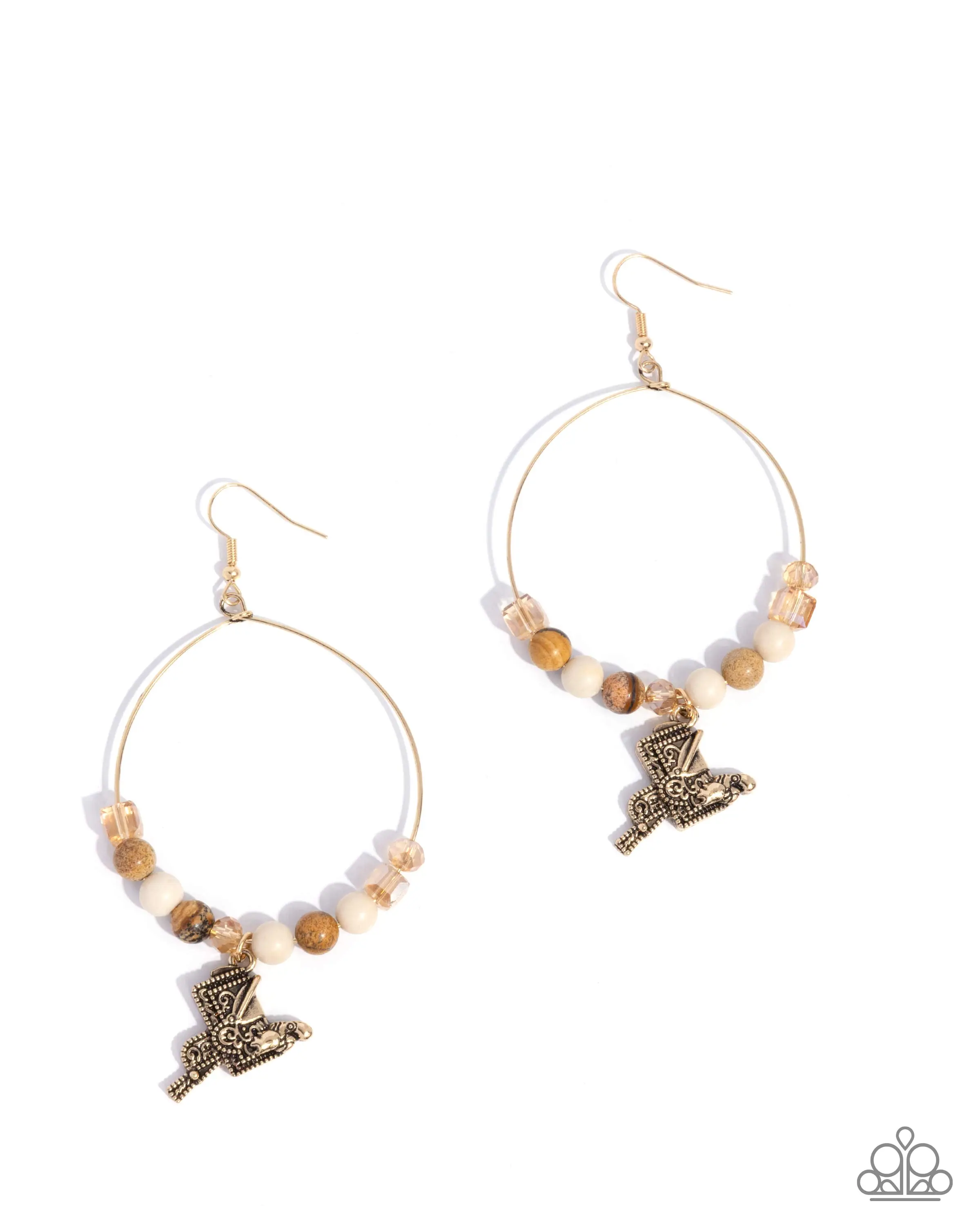 Saddle Showcase - Brown Stone Bead Gold Saddle Western Earrings - Paparazzi