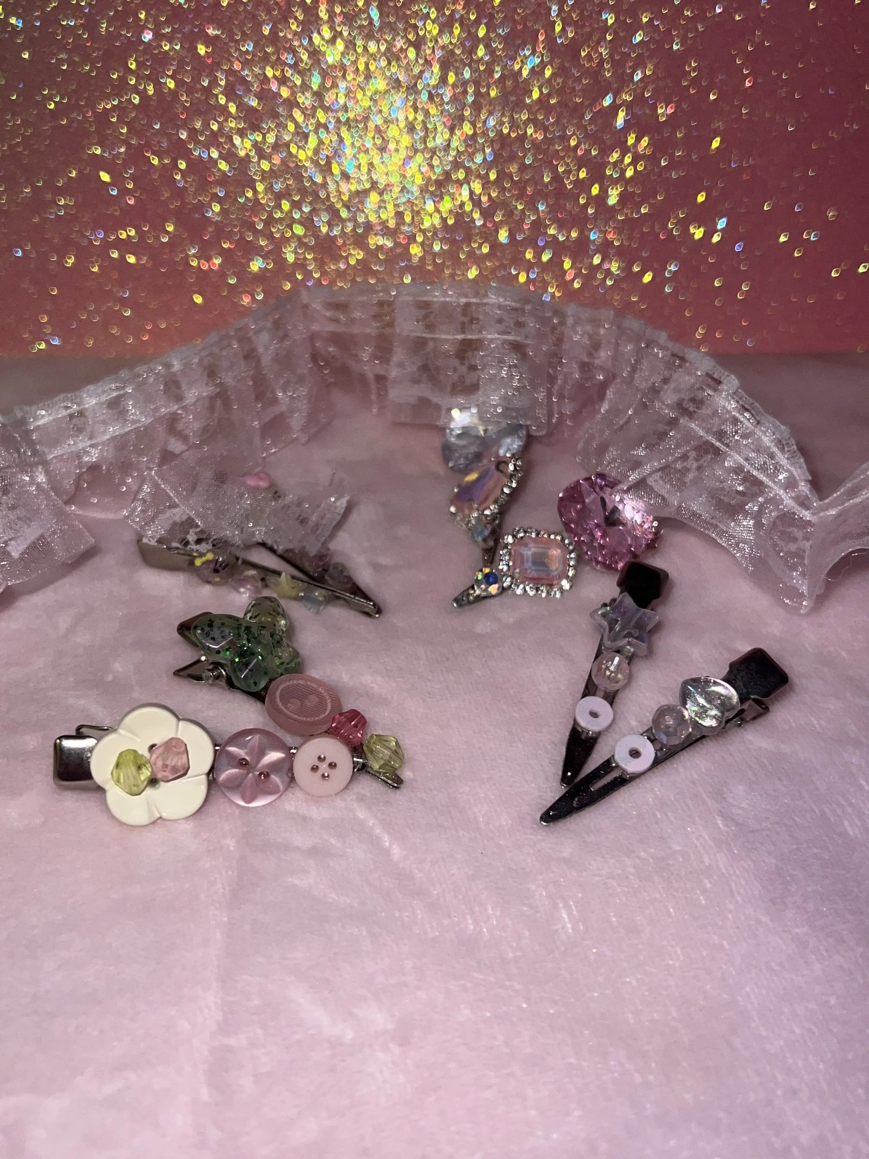 Handmade Jeweled Hair Clips Y2K Adult Coquette Beaded Barrettes Floral Sparkly Aesthetic Hair Accessories Set of 2