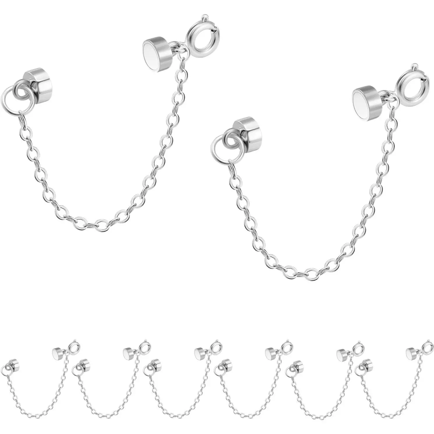 Stainless Steel Magnetic Bracelet Clasps with Reliable Safety Chain, 8-Piece Metal Wrist Converters (Cylindrical Design), Easy Attachment and Removal, Beading Jewelry Making Accessories (8pcs Silver)
