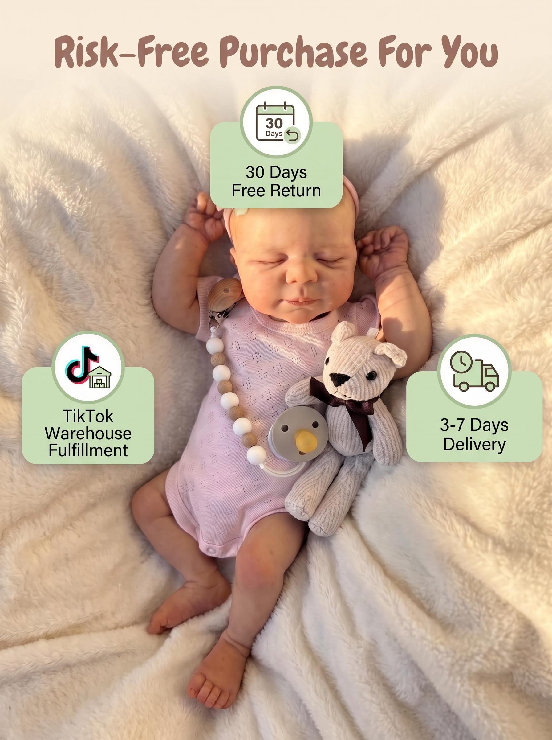 19-Inch Vinyl Body Sleeping Pose Reborn Baby Doll, Realistic Newborn with Pink Hollow-Knit Onesie, Flower Headband, Pacifier Bead Chain, CPC-Certified Handcrafted Collectible Collectibles Gift for Girls, Adults 18+
