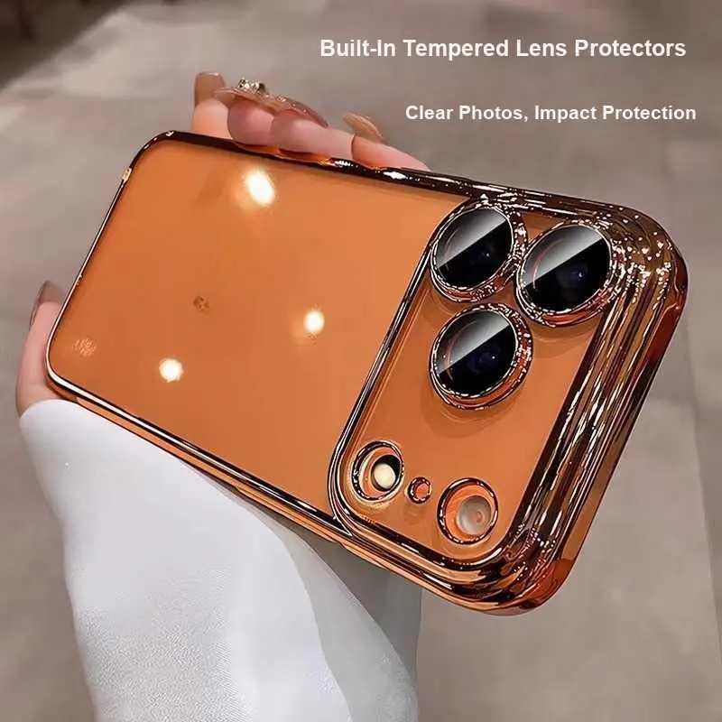 For iPhone 17 Phone Case Clear Full Coverage Electroplated PC Glass Lens Film For iPhone 16 Hard Case For iPhone 15 Protective Cover HNU54