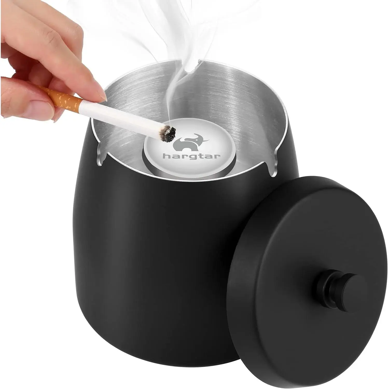 Outdoor ashtrays for patio with lid outdoor ash tray sets for cigarettes outdoor stainless steel windproof ashtrays large covered outside odorless iron metal indoor tabletop black medium