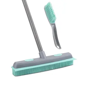 Rubber Broom Carpet Rake for Pet Hair, Fur Remover Broom with Squeegee, Portable Detailing Lint Remover Brush Reusable Manual
