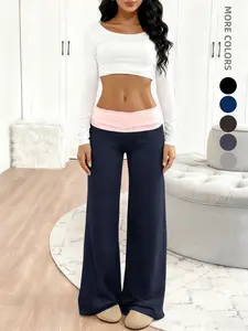 Five Colors Women's Casual Spring Wide Leg Pants with Contrast Lapel Collar,Perfect for Graduation &Back-To-School,Teacher Creative Design,Bottoms,Fi