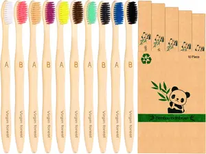 10 Count Bamboo Toothbrush, Soft Bristle for Adults, Eco Friendly Natural Wooden Toothbrushes, Vegan Organic Bamboo Travel Tooth Brush