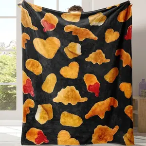 Chicken Nugget Pattern Cozy, 1 Count Soft Comfortable Warm Napping Throw, Comfy Bedding for Halloween Decor, Sleeping Bedding Supplies for Home Office Travel, Food Themed Blanket