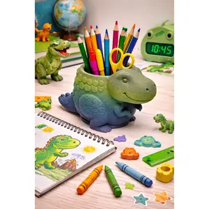 Cute Dinosaur Pencil Holder for Kids Desk | 3D Printed T Rex Desk Organizer for Pens Markers and Crayons