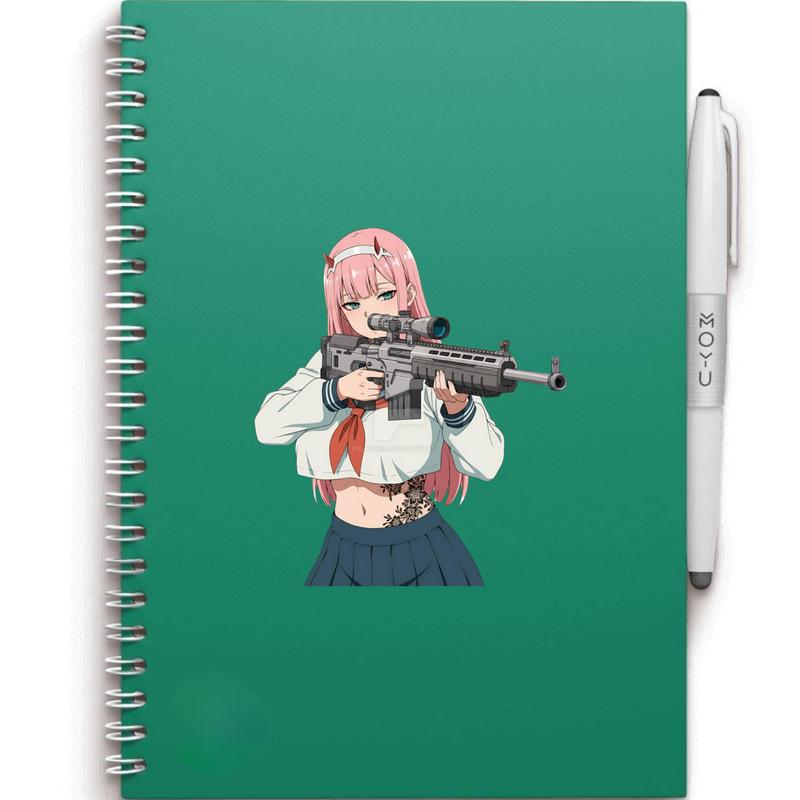 Zero Two with AR-15 Rifle Tactical Schoolgirl Sticker – Anime Vinyl for Laptop & Gear Setup, Anime Waifus Sticker