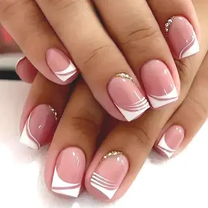 24pcs Short Square False Nails, Reusable Wearable Nail Tips, Easy to Apply, Durable, Daily, Party, Creative Manicure, Includes Jelly Glue and File