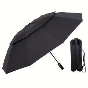 50 Inch Large Compact Golf Umbrella Windproof 10 Ribs Reverse Travel Umbrella For Rain Double Canopy Vented Umbrella Automatic Open Close Resistance Waterproof Black