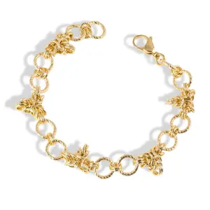 14K Gold Plated Rope Link Circle Bracelet 7" + 2cm Extension Twisted Rope Texture Modern Design Adjustable Fit Everyday Wear