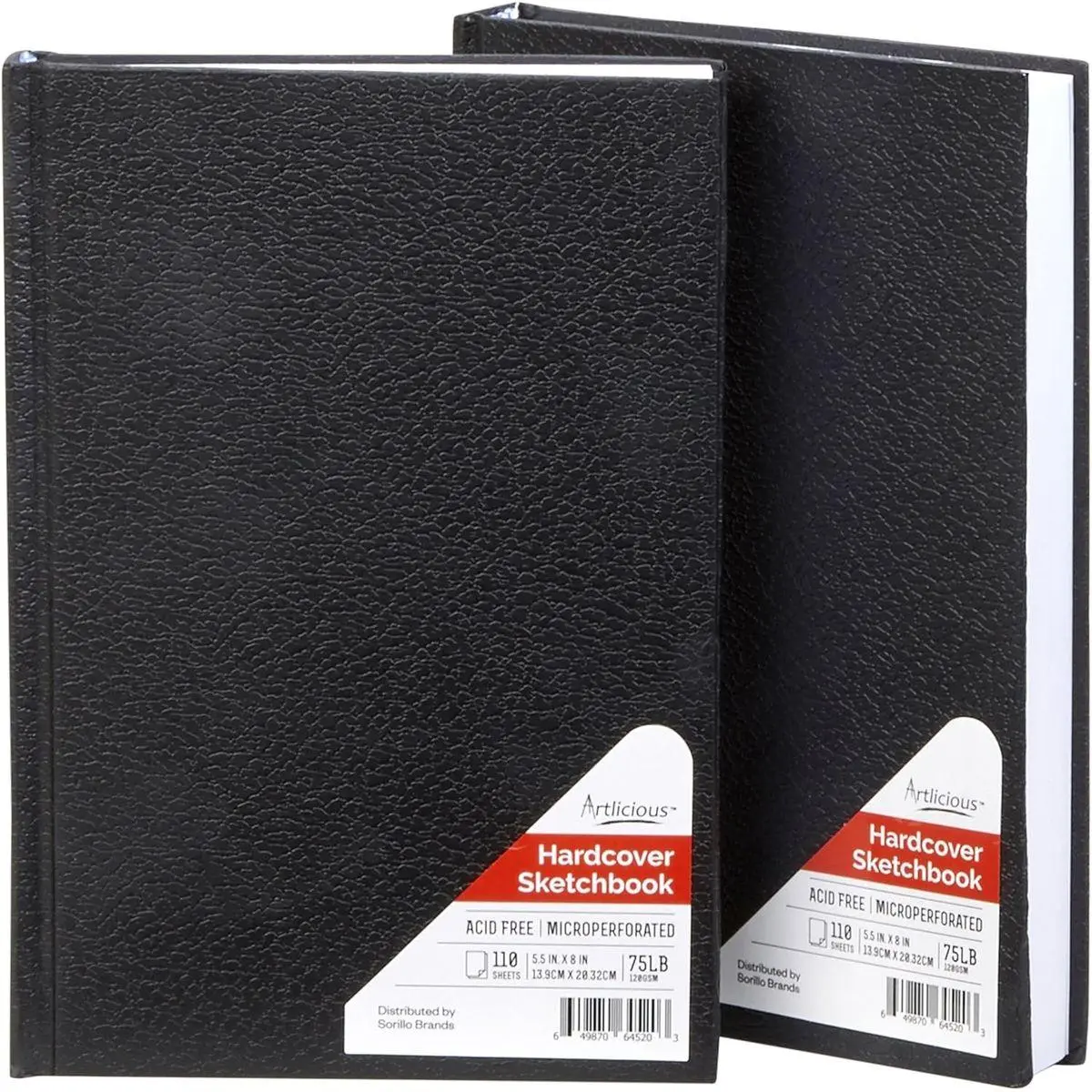 Hardcover Sketch Book 2 Pack, 5.5" x 8" Black Drawing Books, 110 Sheets Each, 120 GSM Acid-Free Paper, Hardbound Sketchbooks for Pencil, Graphite, Charcoal & Pen