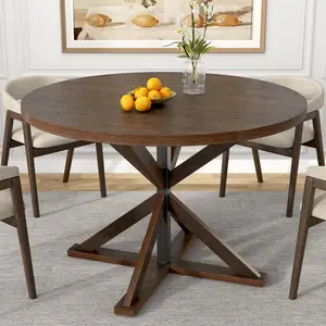 47" Round Dining Table for 4 - Farmhouse Wooden Kitchen & Dining Room Table, for Living Room, Kitchen, and Dining Areas