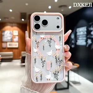 Cute Goose and Wildflower Pattern Magnetic MagSafe Phone Case for iPhone 17 Air/16 Pro Max 15 Pro 14 13 12 11 Plus Shockproof Slim Protective Cover Casing