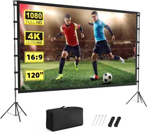 120-Inch 16:9 4K HD Foldable Projection Screen with Stand and Carry Bag, for Home Theater, Backyard Movie Nights (Indoor/Outdoor Use) anti-crease portable projector movie