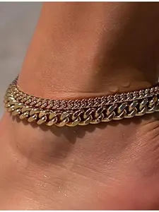 Elegant /silver Color Metal Two-Layer Anklet, Chunky Chain Design, Daily Wear Foot Jewelry, Stylish Layered Anklet