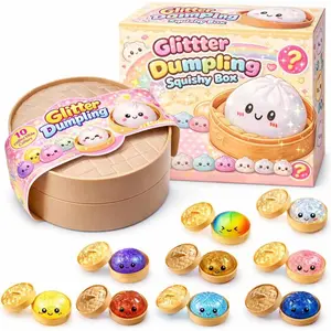Glitter Dumpling Squishy-Rare Glitter Dumpling Stress Ball, Bun Stress Relief Fidget Low Rising Pink Gold Orange Rainbow Dumplings Toy with Steamer (Random)